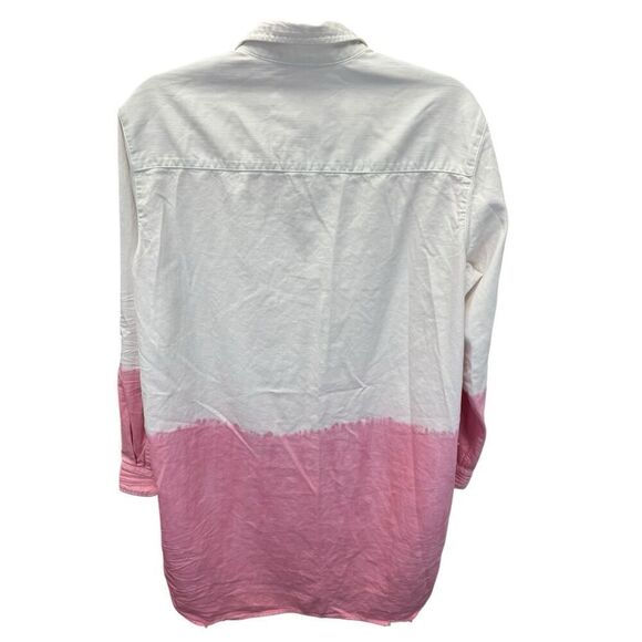 Frank & Eileen Mary Pink Dip Dye Ombre Shirtdress M 100% Cotton Italy - Picture 6 of 13